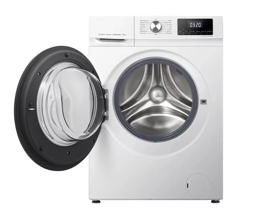 Front-load washing machine with open door